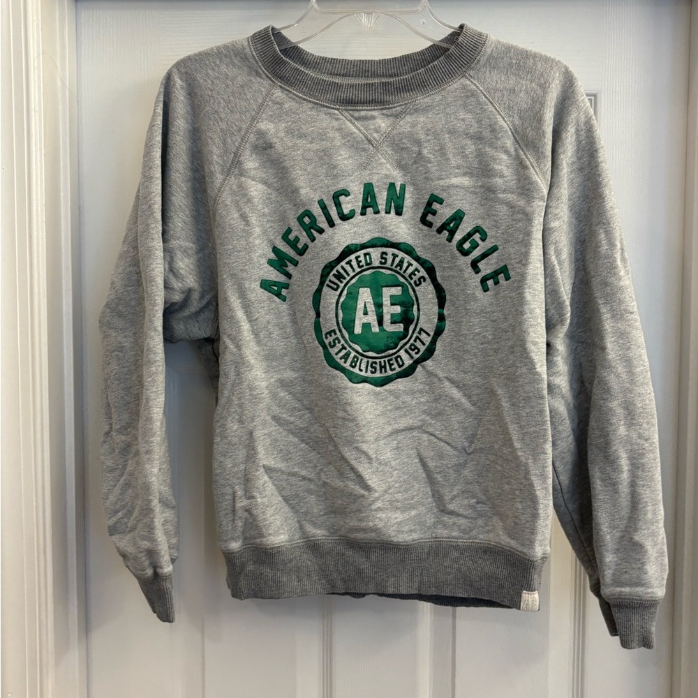 American Eagle Outfitters Gray and Green Crewneck Sweater